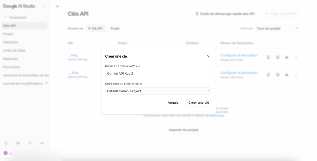 Étape 4 : Générer la clé API